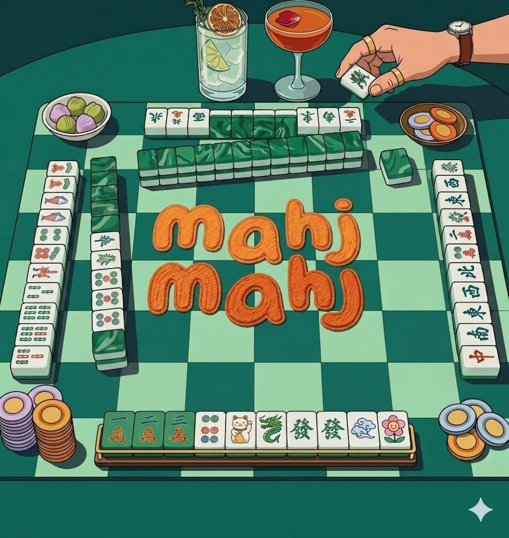 Players gathered around a mahjong table